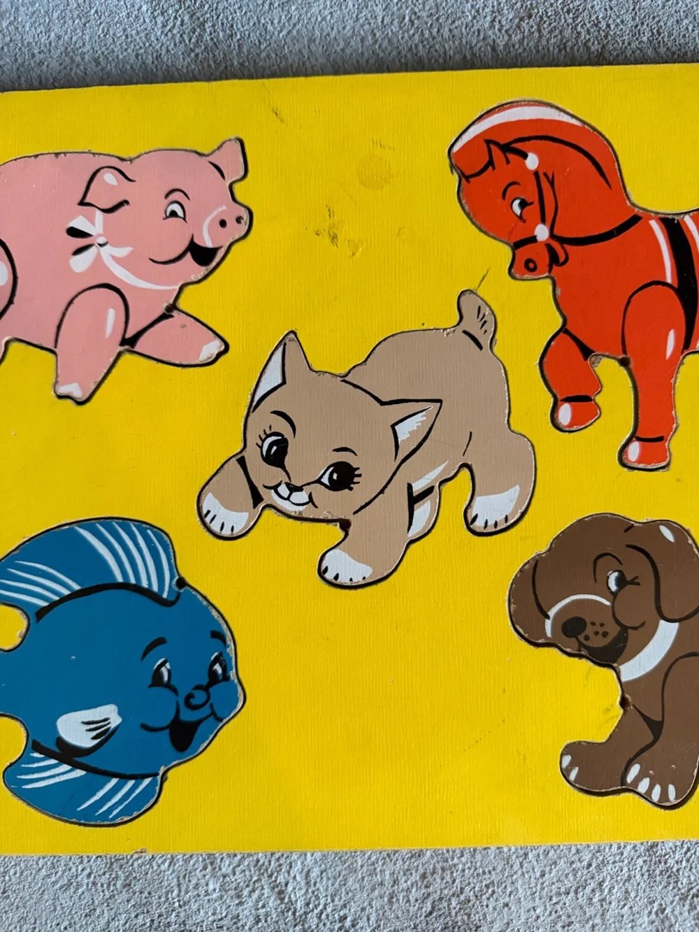 Vintage Mid Century Sifo Toys 5-Piece Wooden Inlay Tray Puzzle Animals Sea Life